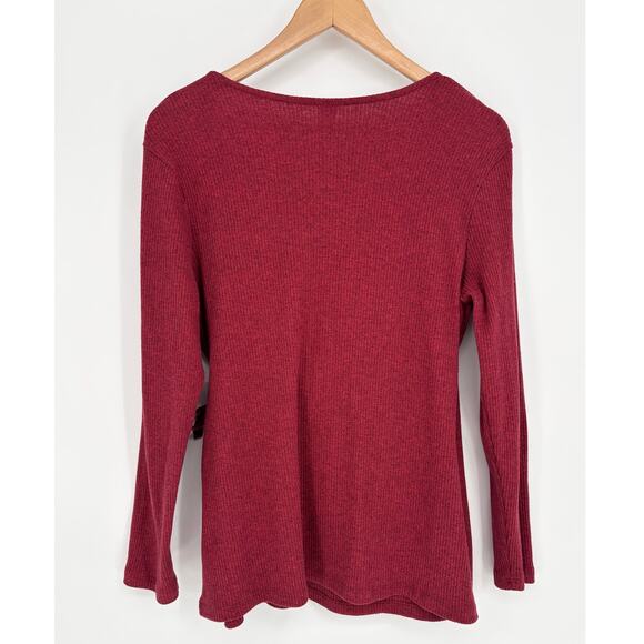 Old Navy Ruby Red Ribbed Knit Wrap Long Sleeve Top Size XL - Picture 3 of 5